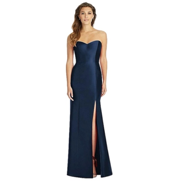 ALFRED SUNG Midnight Blue Strapless Satin Gown D759 Sz 12 From Nordstroms $250 - Picture 1 of 12